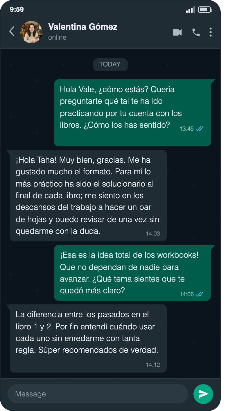 Testimonio Whatsapp Valentina