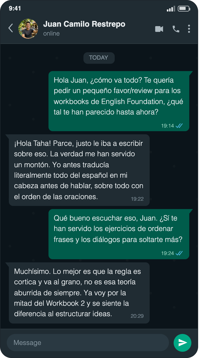 Testimonio Whatsapp Juan Camilo