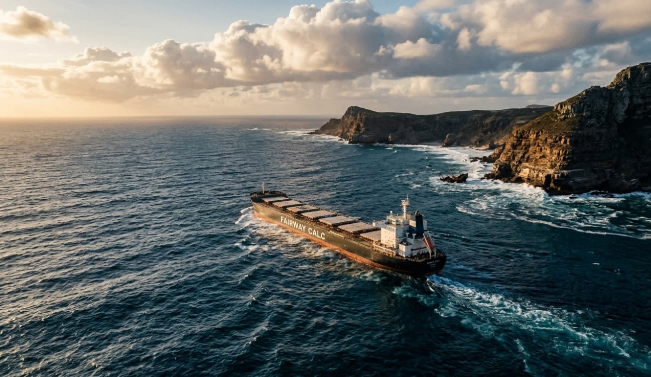Large vessel navigating near the Cape of Good Hope
