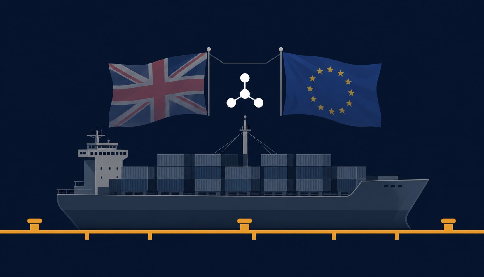 A cargo vessel at a UK port — from July 1, 2026, berth time costs carbon allowances