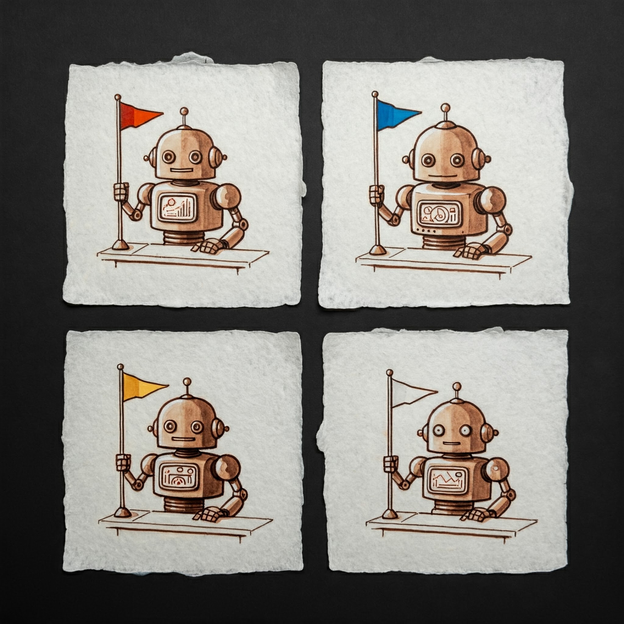 4 robots with flags