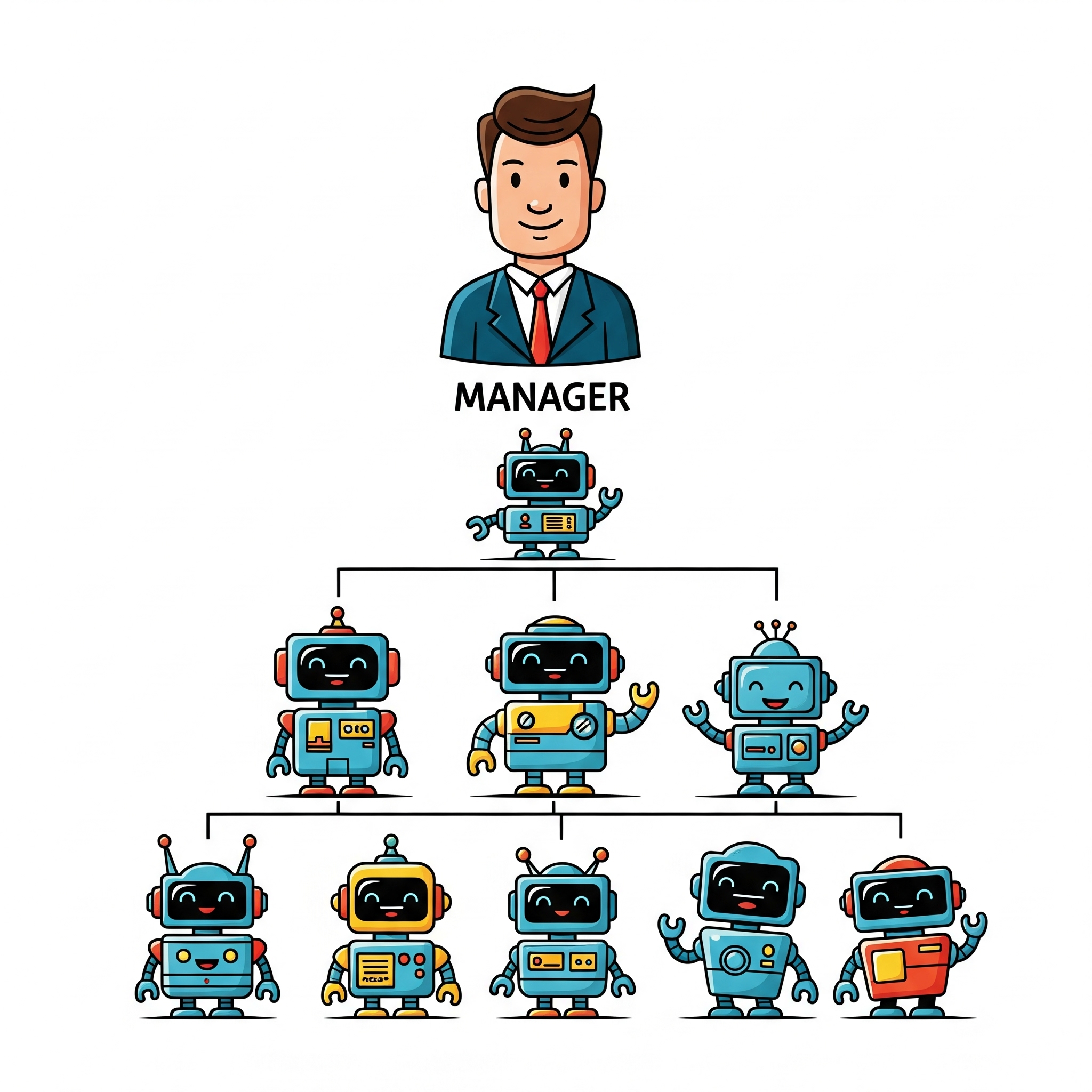 org chart of a worker with robots