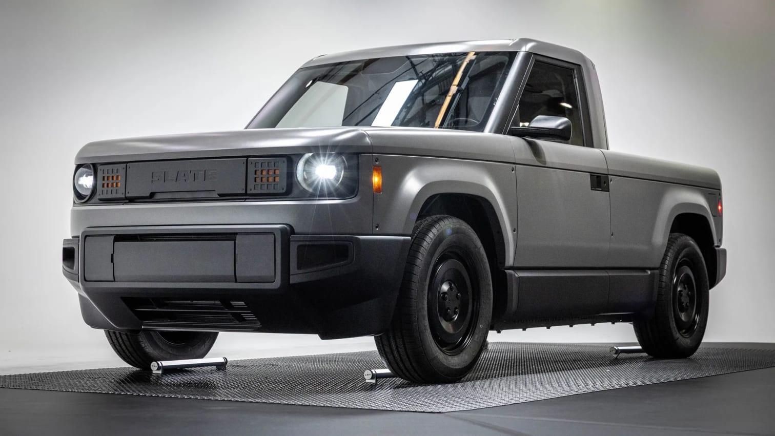 Slate Auto's Blank Slate electric pickup truck in gray composite