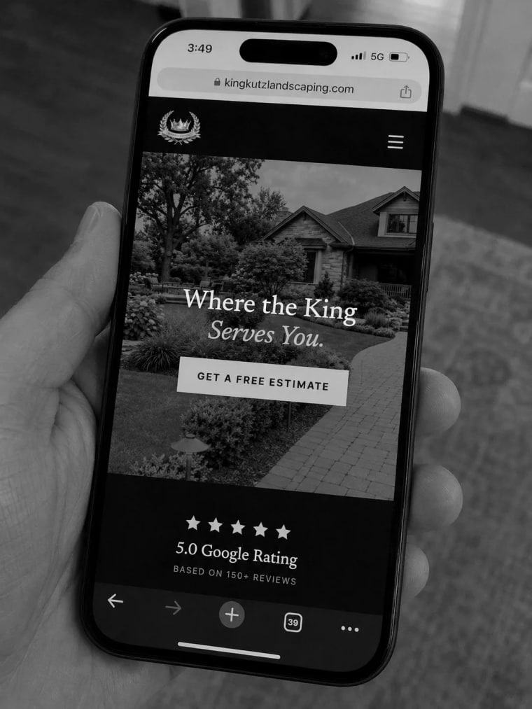 King Kutz Landscaping website shown on a phone