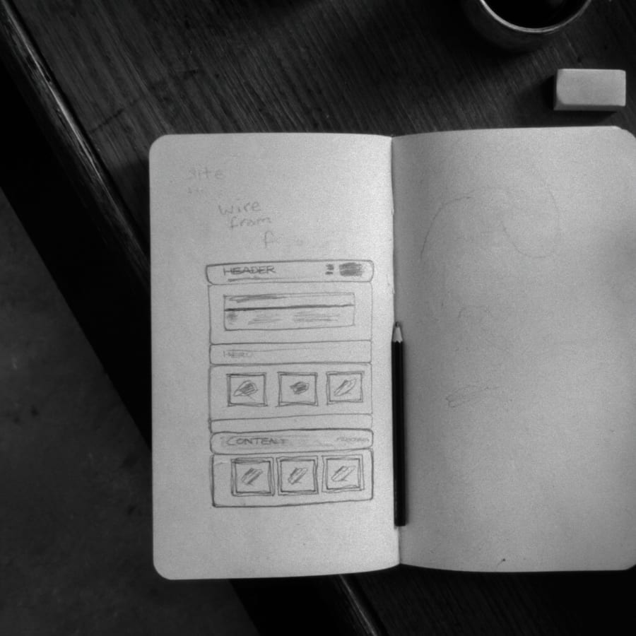 Studio sketchbook with early visual direction notes