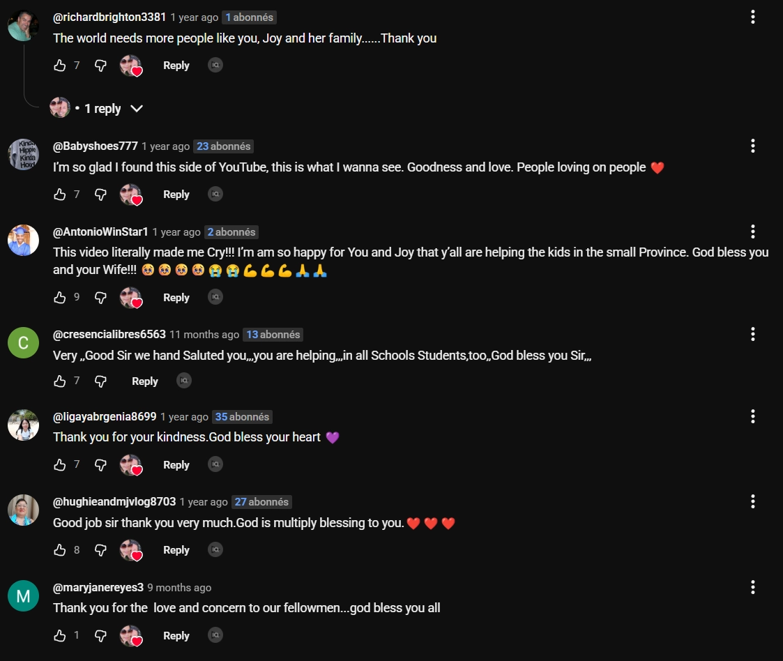 Ensemble de commentaires sous la vidéo de Jason qui parlent d’émotions