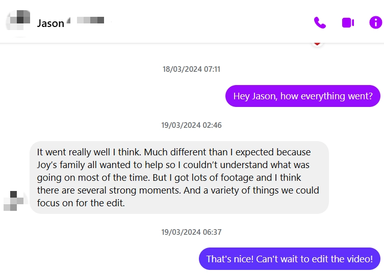 Capture d’écran de la conversation que j’ai eu avec Jason