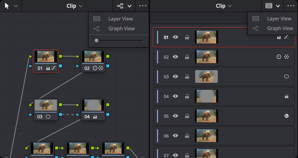 Les layers dans la page color de davinci resolve 21