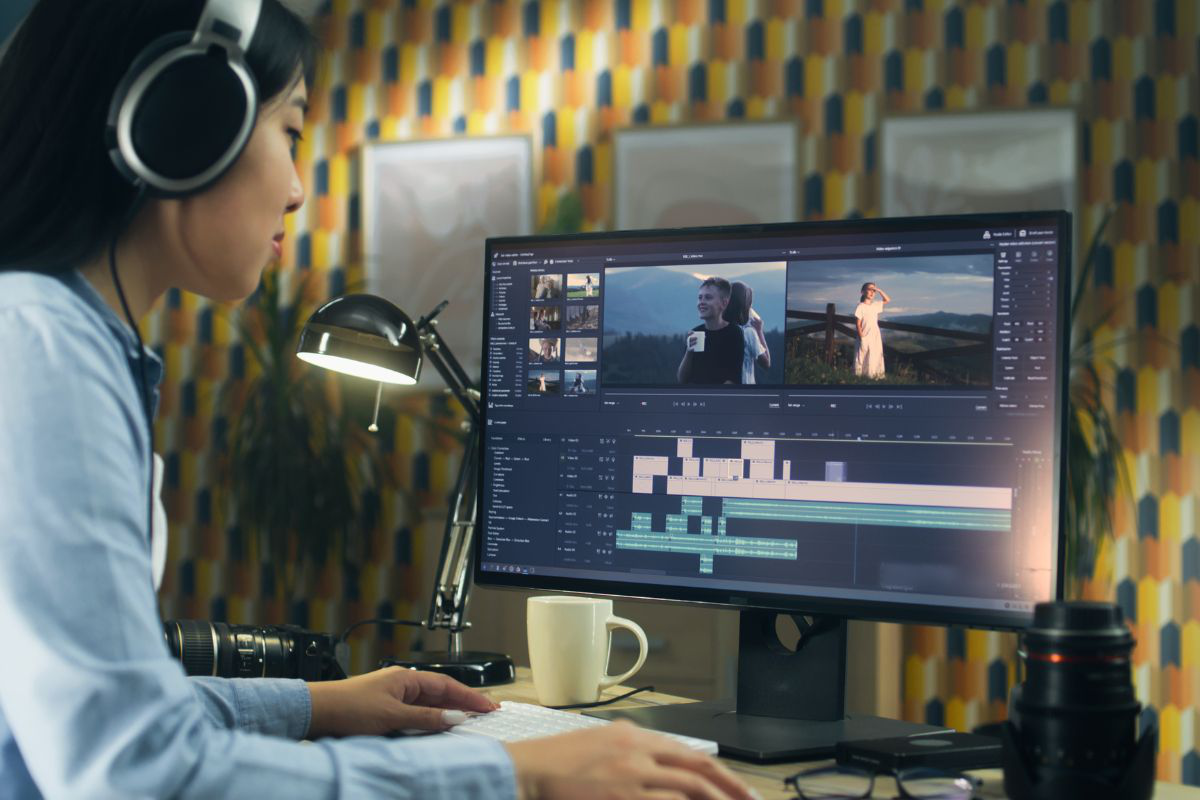 Une femme utilisant Davinci Resolve