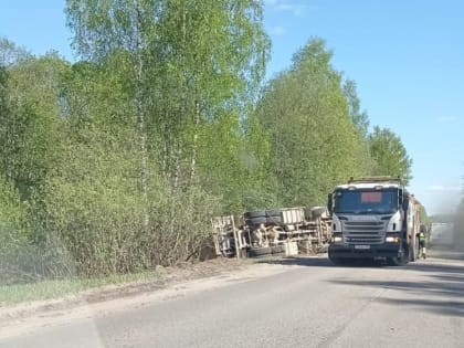 Под Смоленском грузовик угодил в кювет