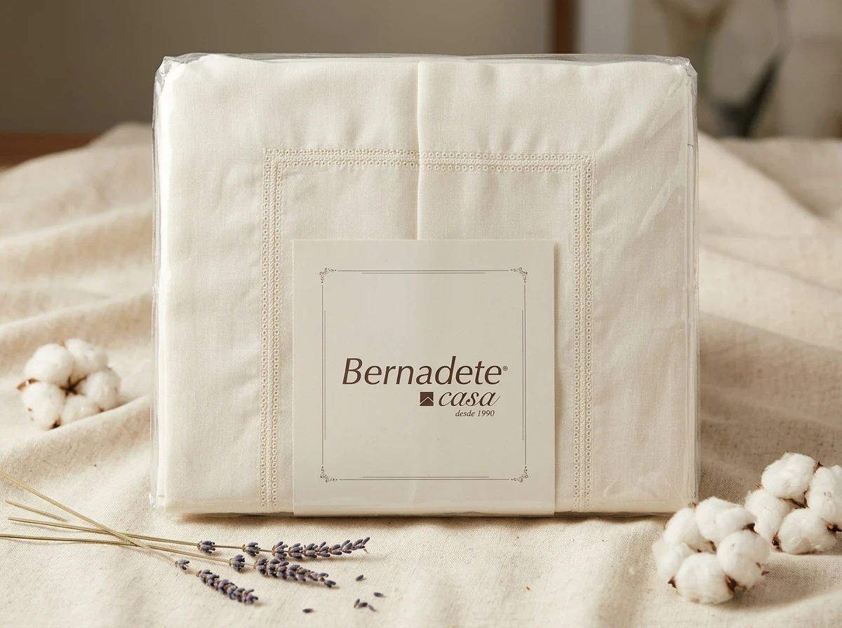 Jogo de Cama Off-White com bordado Bernadete Casa - 100% Algodão 300 Fios King - Foto 1