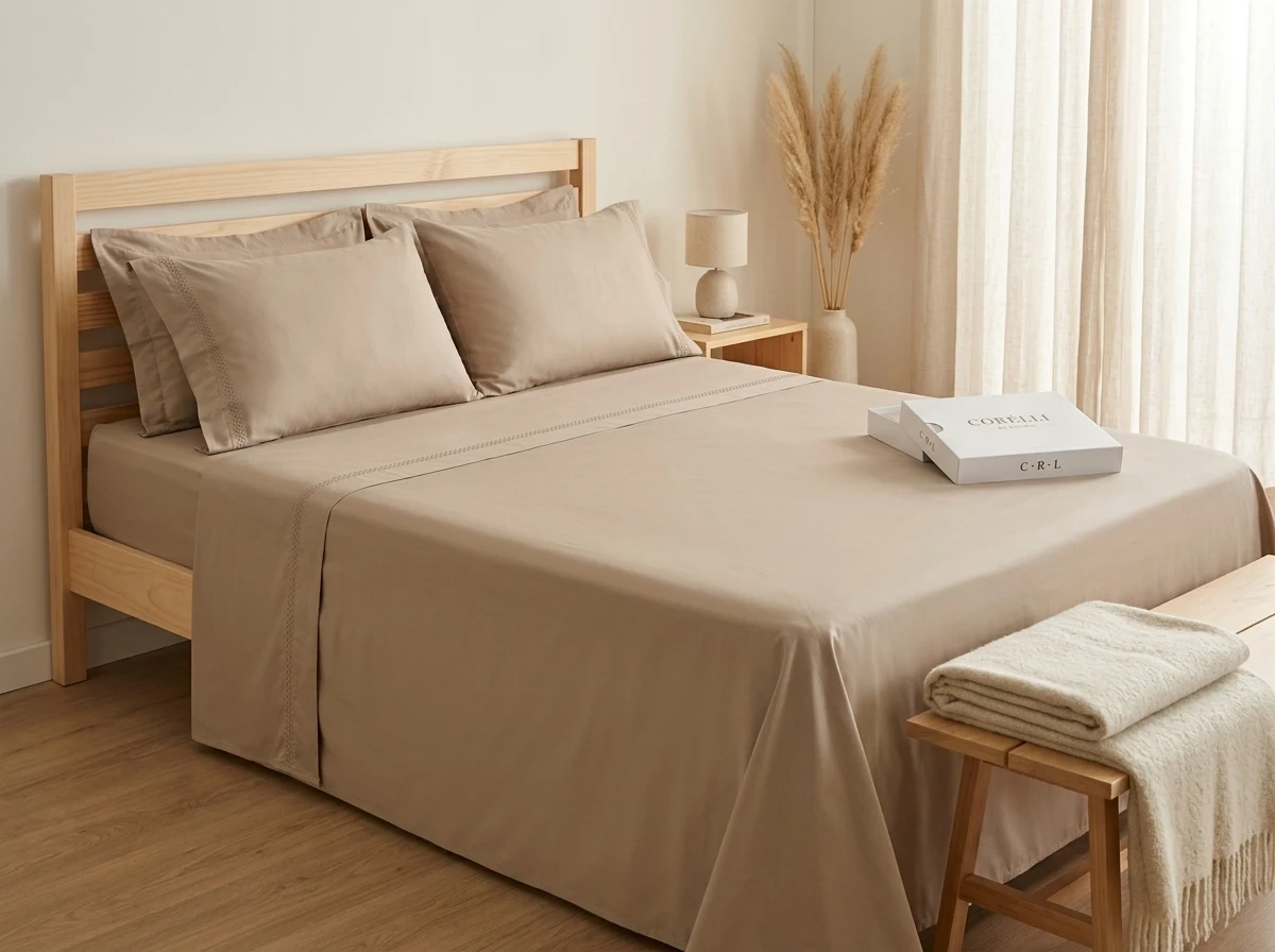Jogo de Cama Belline beje com Bordado - 100% Algodão 300 fios Queen - Foto 3