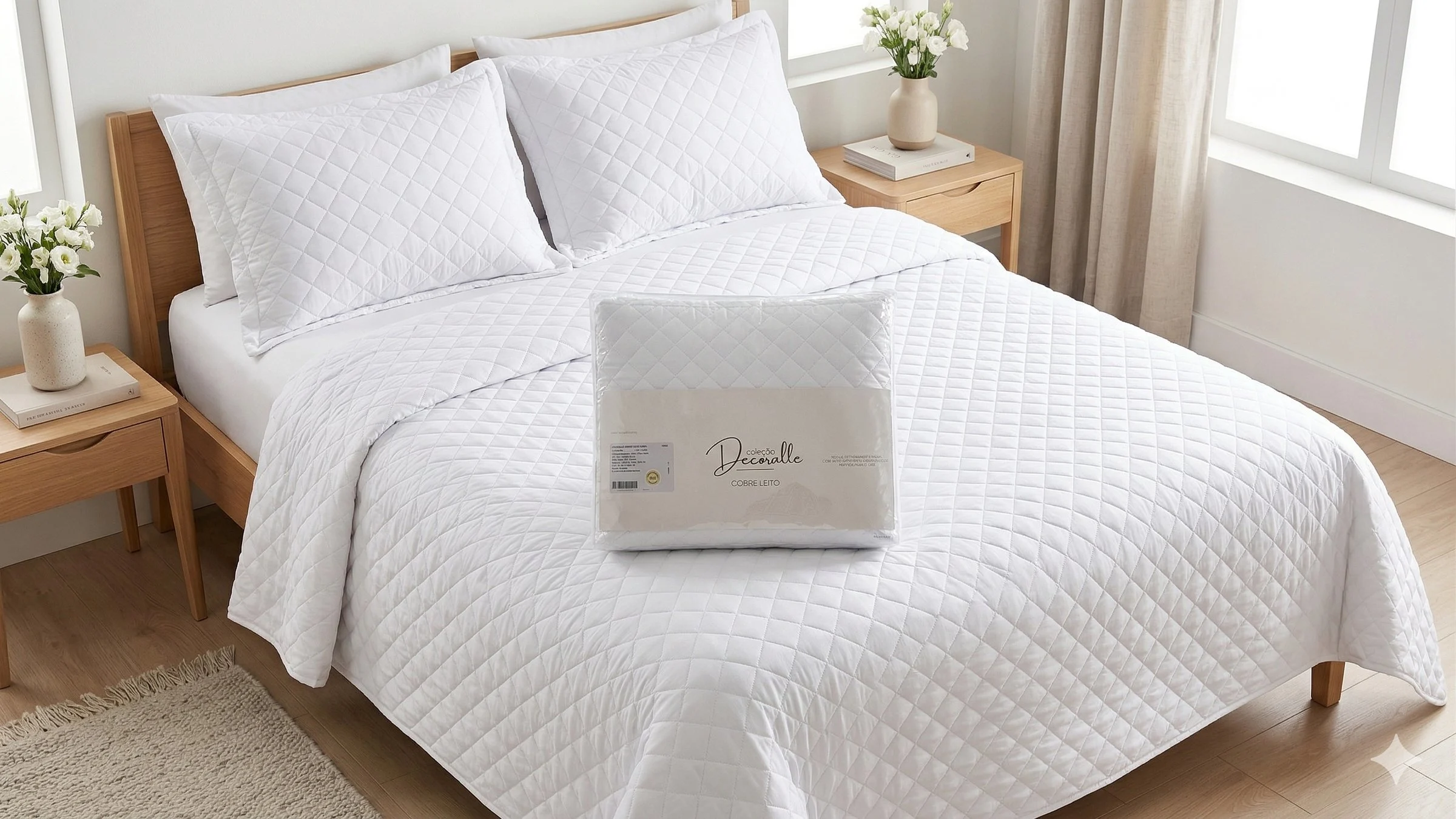Cobre Leito DecoralLe 100% Hipercal 300 Fios Branco Neve Casal - Foto 3