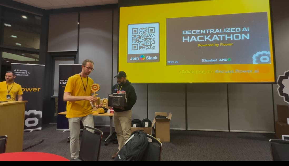 Award ceremony at the Decentralized AI Hackathon powered by Flower at Stanford University, September 26, 2025