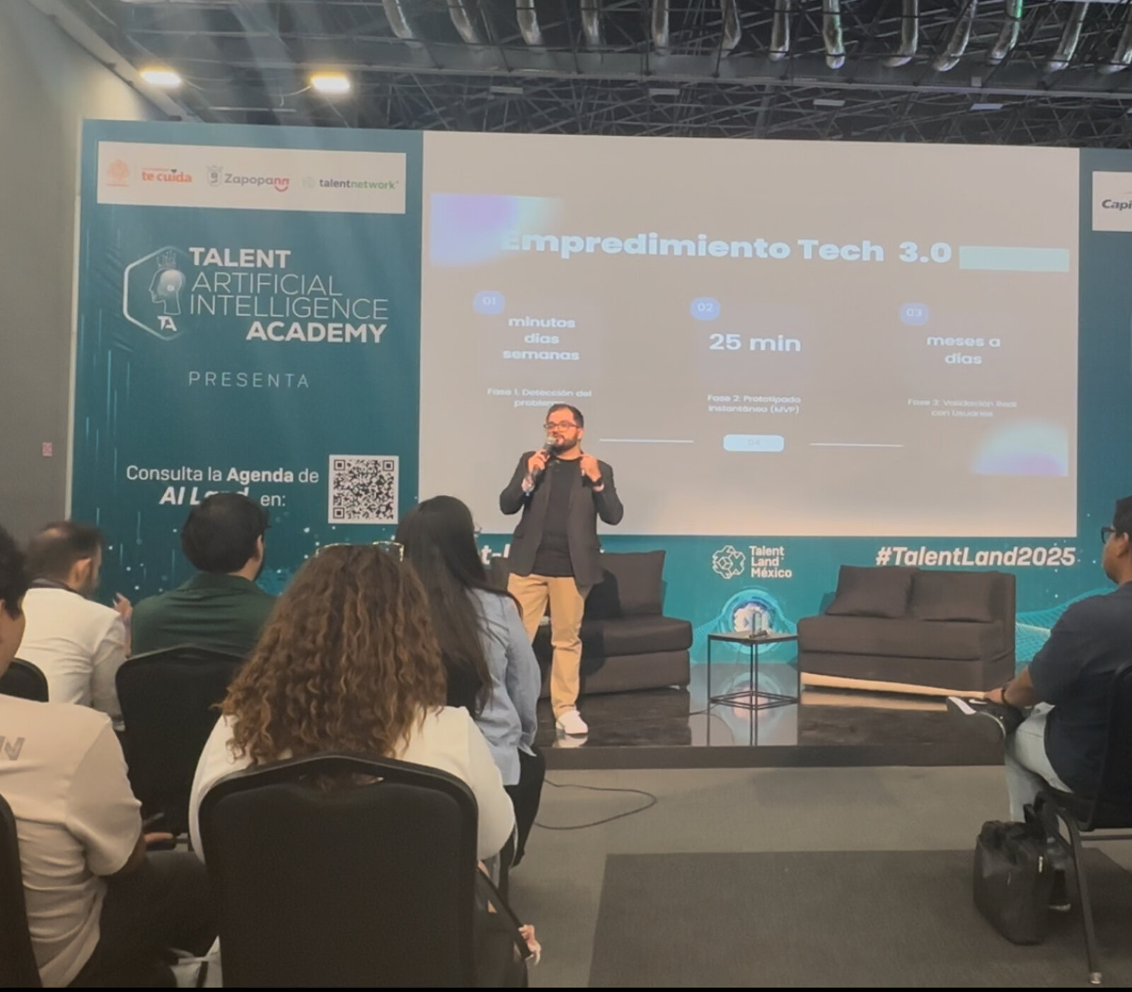 John Olven presenting Tech Entrepreneurship 3.0 on the AI Land stage at Talent Land 2025