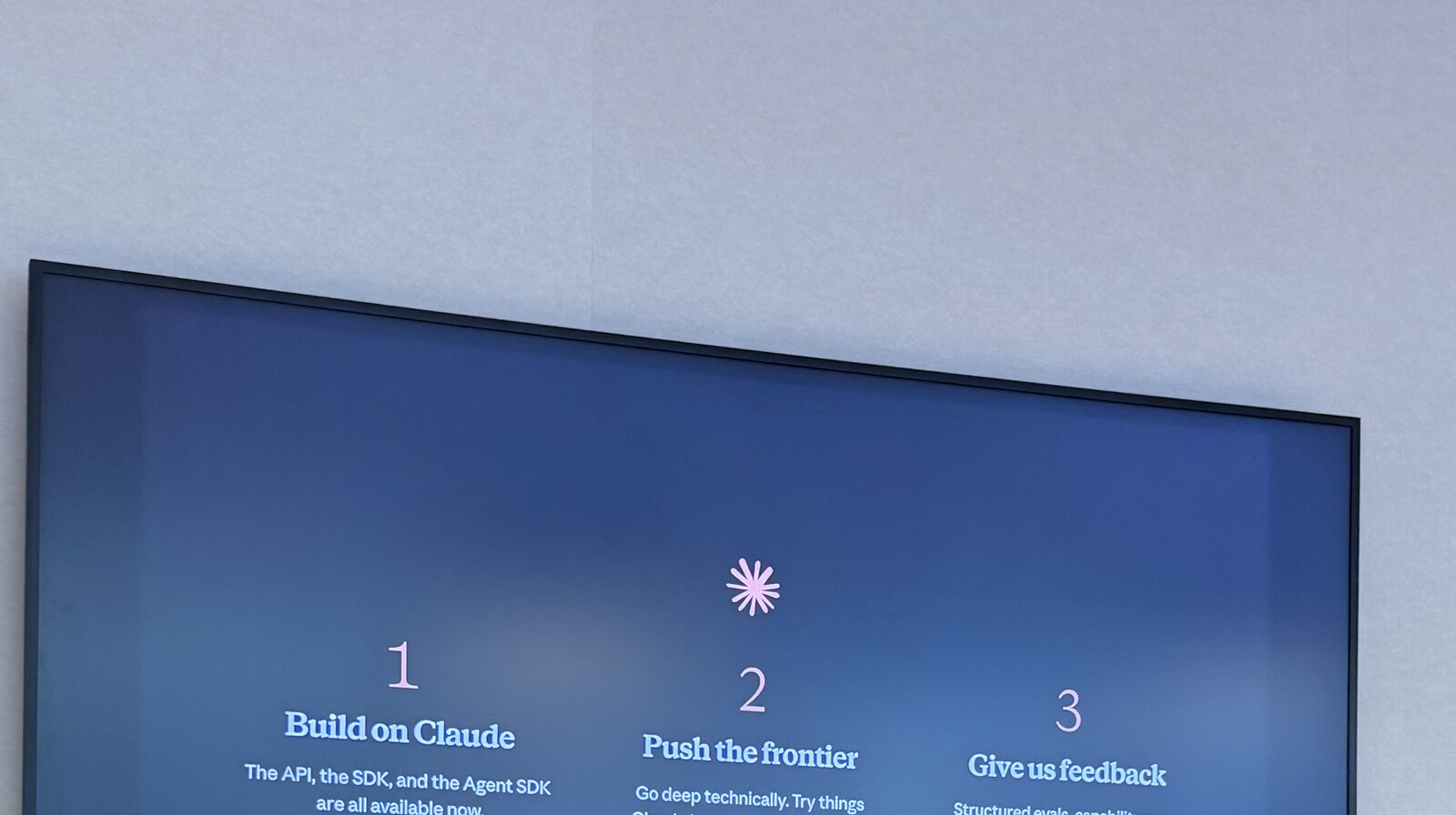 Anthropic slide: Build on Claude, Push the frontier, Give us feedback
