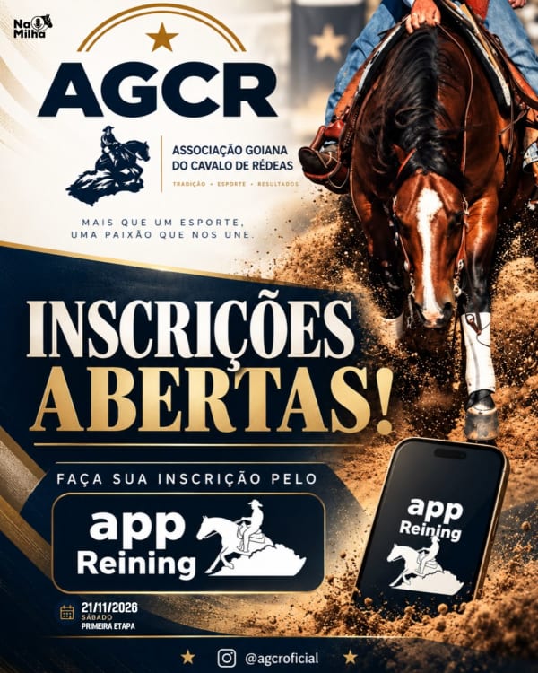 As inscrições estão ABERTAS! 

A Associação Goiana do Cavalo de Rédeas (AGCR) está preparando mais u