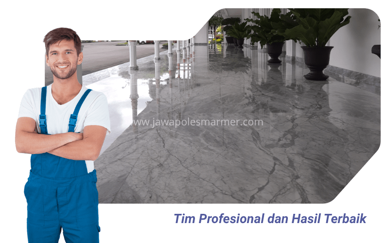 Tim Jawa Poles Marmer sedang mengerjakan poles lantai marmer