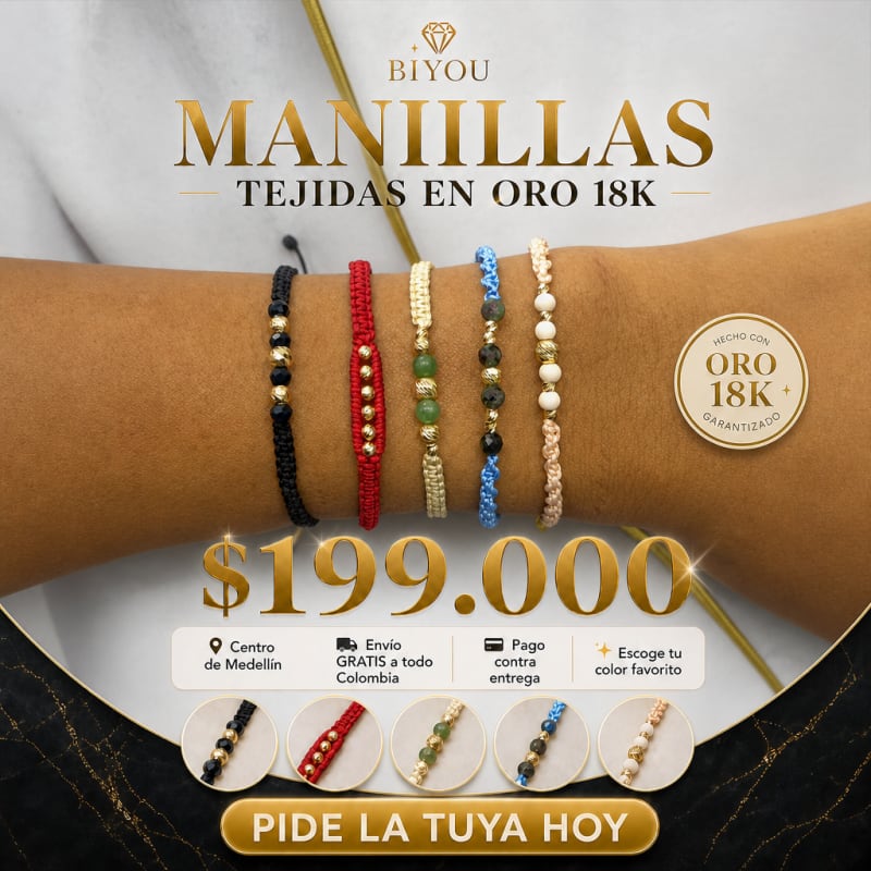 Manilla Tejida Oro 18K puesta en la muñeca