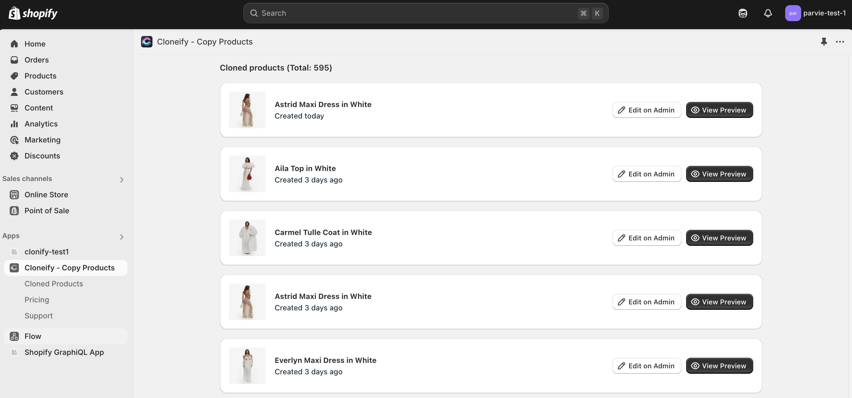 Copy Products Dashboard