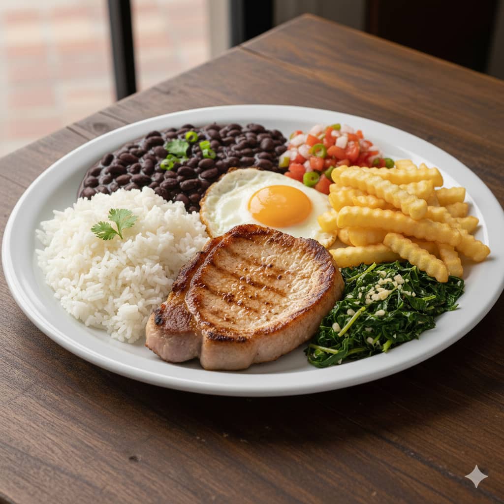 Bife pernil e feijão preto