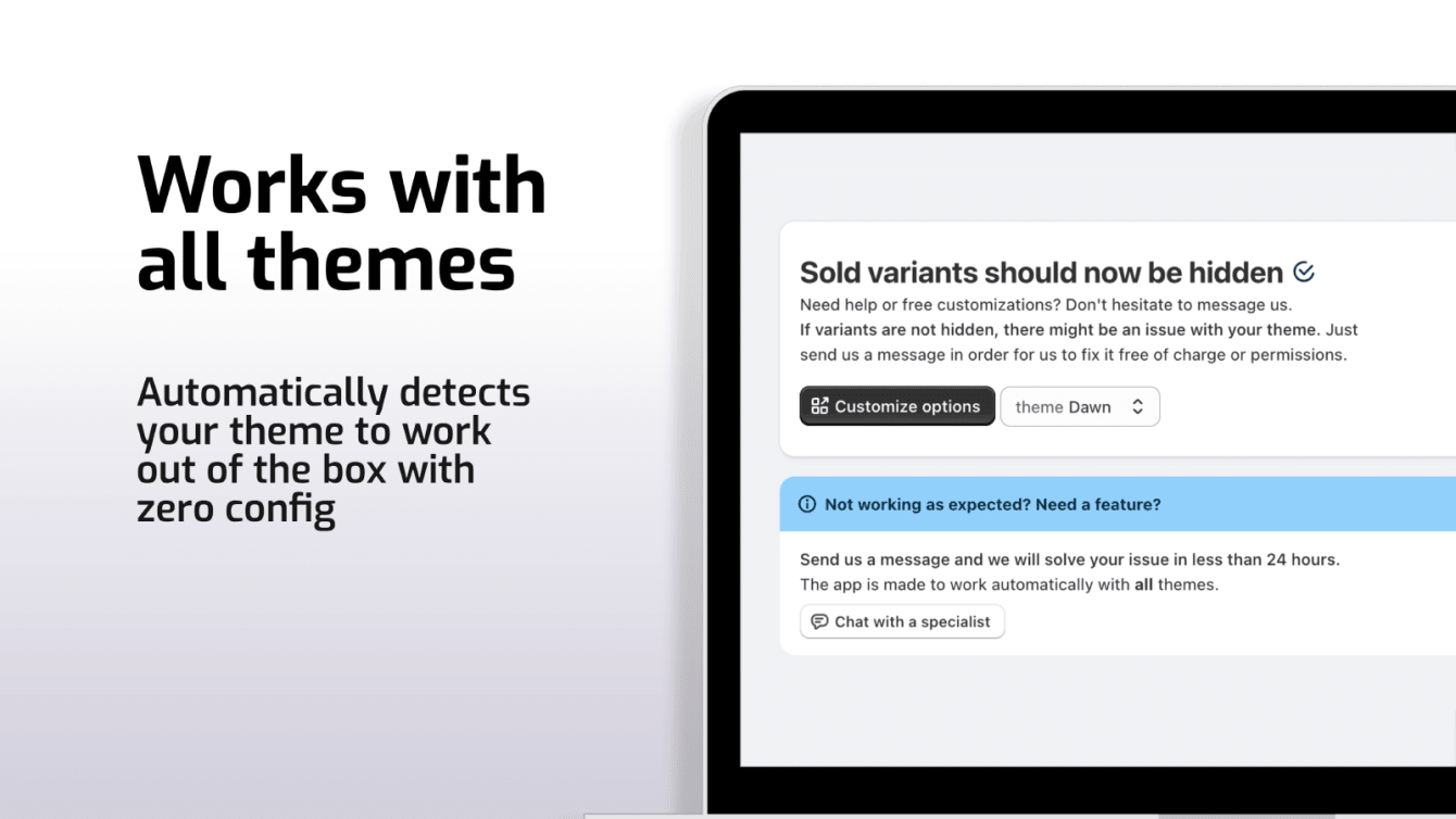 Página de produto na Shopify com uma variante esgotada ocultada pelo app Scala Ocultar Variantes