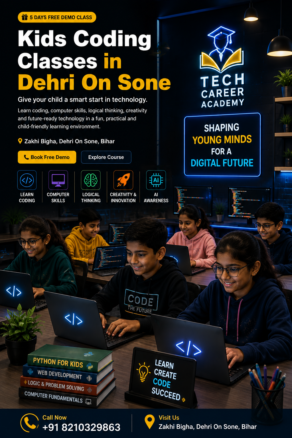 Kids coding classroom at Tech Career Academy