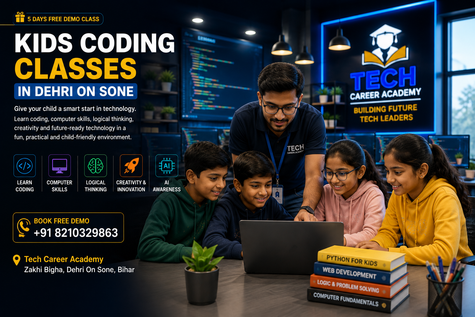 Children learning coding in Dehri On Sone