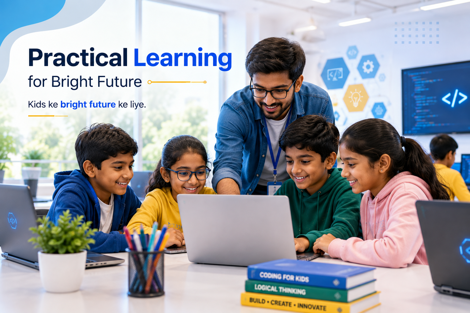 Students learning computer skills