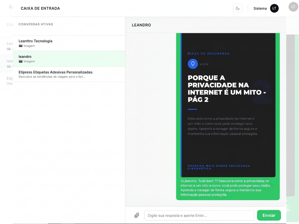 Caixa de entrada WhatsApp integrada ao sistema