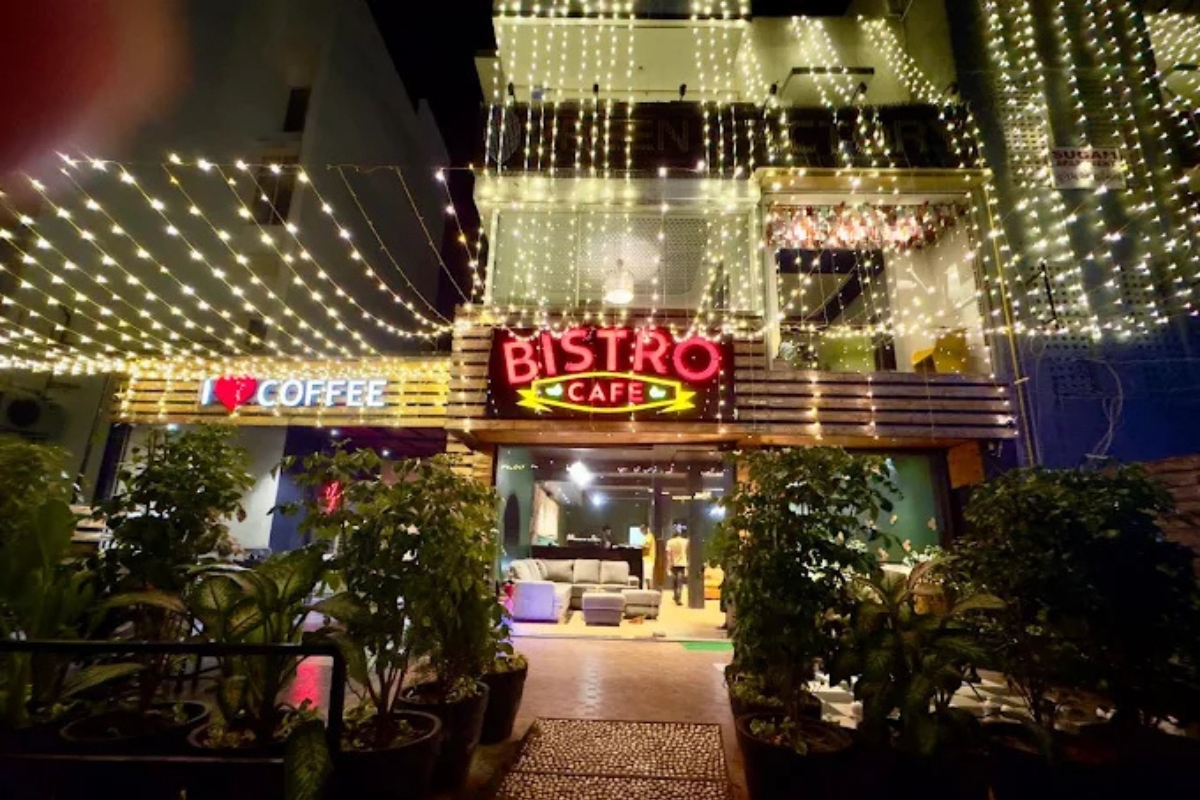 Cafe Bistro exterior with oversized chessboard