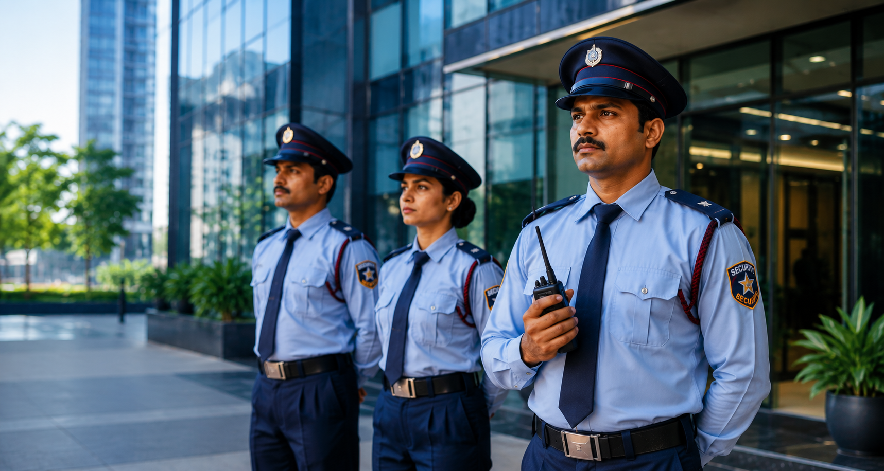Professional security guards deployed at a corporate facility