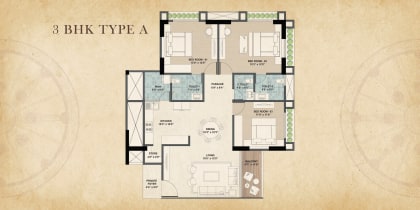 3 BHK Flat floor plan