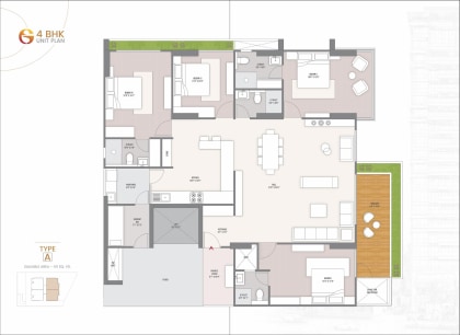 4 BHK Flat floor plan