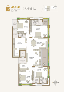4 B2HK – Type B1  1st, 2nd, 4th, 5th, 6th, 8th, 9th, 10th, 12th, 13th & 14th Floor floor plan