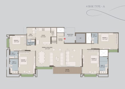 4 BHK Type A floor plan