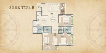 3 BHK Type B floor plan