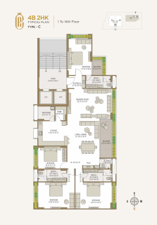 Unit Type: 4 B2HK – Type C  Floor: 1st to 14th Floor floor plan