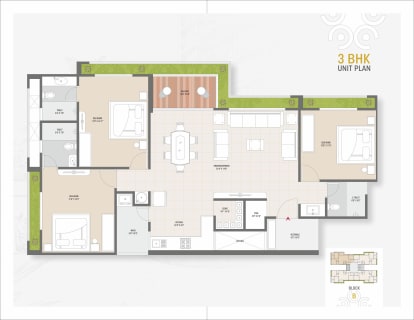 3 BHK Unit Plan floor plan