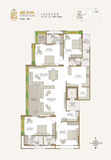 4 B2HK – Type A1  Floor: 1st, 2nd, 4th, 5th, 6th, 8th, 9th, 10th, 12th, 13th & 14th Floor floor plan