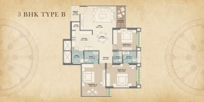 3 BHK Type B floor plan