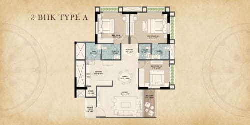 3 BHK Type A floor plan