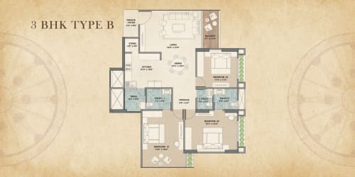 3 BHK Type B floor plan