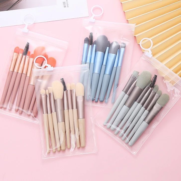 Mini Makeup Brush Set (7pcs) in Zip Pouch - Mixed Colours