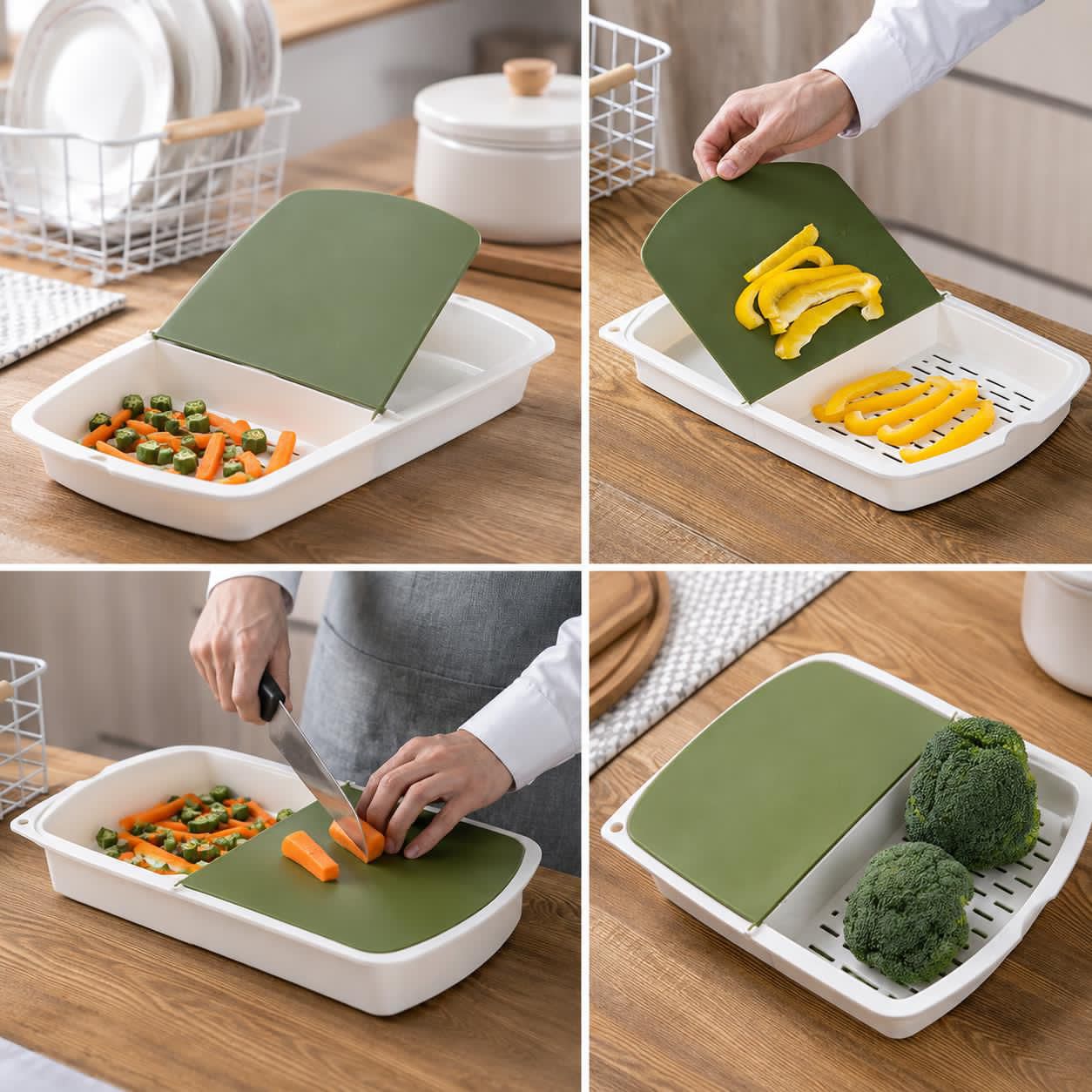 3in1 Table Hanging Chopper Cutter Board with 2 Portions and Drainage Basket (Mix/Random colour) — view 3
