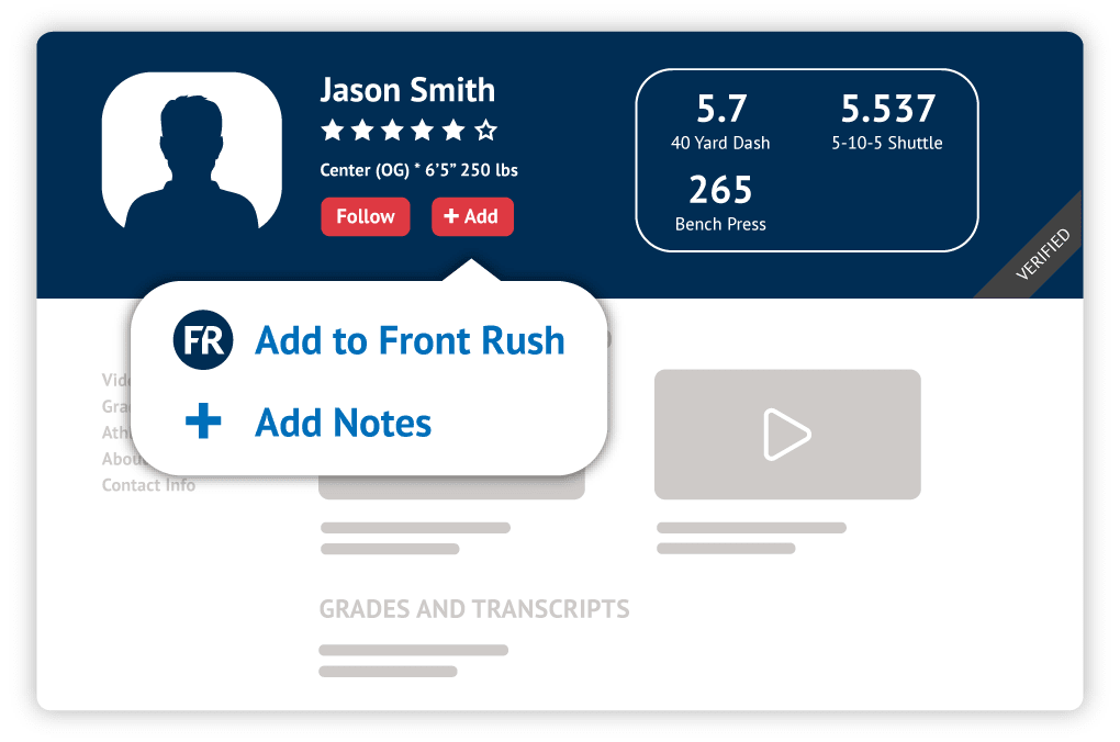 ncsa coach connect to front rush