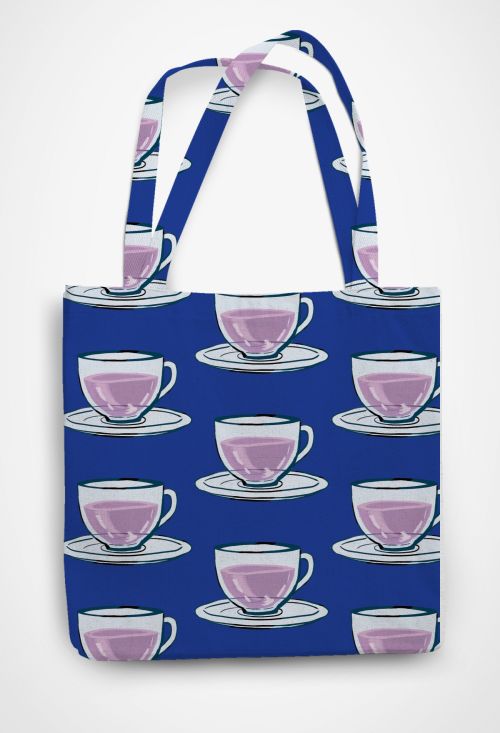 Pink Tea Patterned Tote Bag