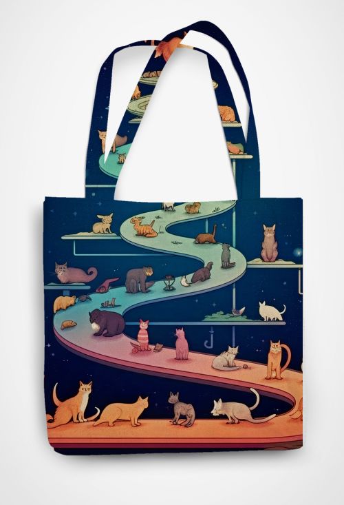 Cosmic Kitties Patterned Tote Bag