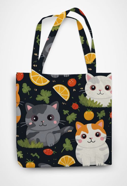 cute cat illustrated pattern Patterned Tote Bag