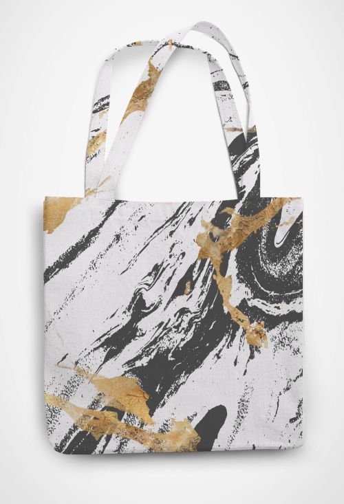 Black Marble Patterned Tote Bag